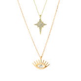 White Eye Evil Eye and Northern Star Starburst Sterling Silver Necklace Layering Set